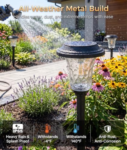 XMCOSY+ Solar Garden Lights 4 Pack, Metal Glass Solar Pathway Light Outdoor - Image 6