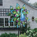 Peacock Solar Wind Spinner, 62Inch Double Wind Sculpture with Color Changing LED Light, Wind Sculptures & Spinners Outdoor Metal Stake Yard Spinners - Image 3