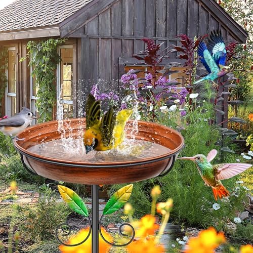 Metal Bird Bath for Outside Feeder Bowl, 38.8“ Detachable Birdbath & Birdfeeder with Hummingbird Flower Reliefs, Vintage Birds Baths for Outdoors Garden Yard Lawn Decor (Bird Retro Brown) - Image 6