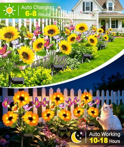 KOOPER Solar Garden Lights Outdoor 3 Pack, 9 Sunflowers & 12 Butterflies - Image 3