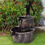 Giantex Water Fountain Outdoor, 2-Tier Barrel Cascading Waterfall Fountain with Electric Pump for Garden Patio Deck Backyard Decor, Rustic Freestanding Water Feature - Image 2
