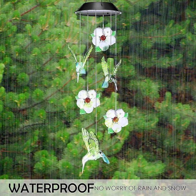 Hummingbird Solar Wind Chimes for Outside - Color Changing LED Outdoor Solar Lights Waterproof Windchimes, Home Garden Patio Yard Porch Decoration (Hummingbird Flower) - Image 4