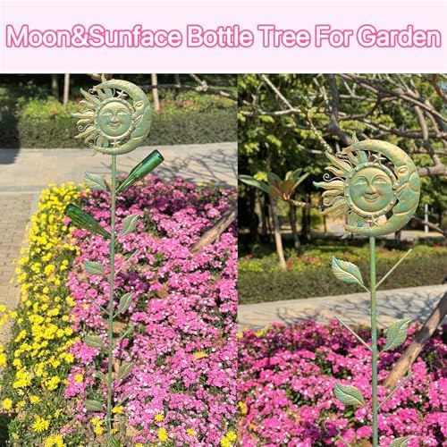 71" H Moon & Sun Face Glass Bottle Tree,Wine Bottle Trees,Bottle Tree Stand - Image 3