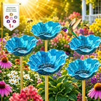 Metal Flower Garden Stakes, Mini Bird Bath and Bee Watering Station with Detachable Copper-Tone Stake, Shallow Alloy Flower Bowl for Garden Yard Patio Butterfly Puddler Decor Gift (Blue, 3 Pcs) by Unknown