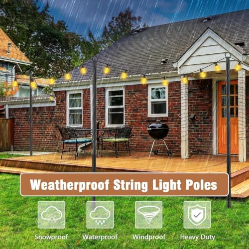 NUERPO 6 Pack String Light Poles,Metal Poles for Hanging Outdoor Light Strings,6 Pack 10 FT Light Poles Stand for Outside Garden,Patio,Wedding,Backyard,Deck,Party - Image 5