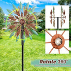 Wind Spinners Outdoor, 360° Metal Windmills for Yard Garden Art Decor, Kinetic Wind Sculptures with 5 Stake for Lawn Patio Outside Ornaments, 13.7" W x 64.3" H (Green+Brown) - Image 2