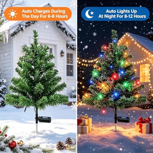 MRHEPHAESTUS Solar Christmas Decorations, 2 Pack Solar Christmas Tree Lights for Outdoor Xmas Yard Garden Decor - Image 3