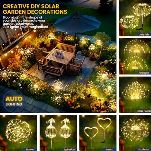 GIGALUMI 6 Pack Solar Firework Lights Outdoor, Garden Decor, Warm White - Image 2