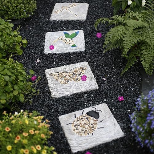 Stepping Garden Stone Square Step Gardening Stones with Pebble, Outdoor Walkway Stepping Lawn Stone Set Concrete Material, 31x21cm Tiles for Decorative Garden Path(Color:A Set) by Unknown