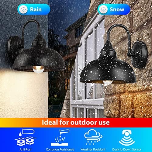 Barn Light Gooseneck Light- Dusk to Dawn Farmhouse Outdoor Lighting, 1-Light Outdoor Gooseneck Lighting with Sensor Farmhouse Wall Sconce for Patio Porch Garage (11.8" Diameter, 1pc) - Image 2