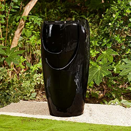 Glitzhome 29.25" H Oversized Ceramic Vase Outdoor Water Fountain Tall Patio Garden Water Fountain with LED Light and Submersible Pump Yard Art Decor, Black, 29.25”H - Image 6