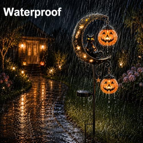 Halloween Black Cat & Pumpkin Moon Solar Garden Stake Light - Image 6