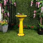 Alpine Corporation ORS112YL Vintage Metal Pedestal Birdbath with Stand, Shallow Bird Bath Bowl for Outside, 28" H, Yellow - Image 2