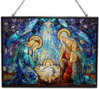 Rectangle Religious Christmas Nativity with Star Stained Glass Window Hanging Customized Suncatcher Glass Panel with Metal Chain Sun Catchers Wall Art Home Decor Gift for Women by HYPESTYLE