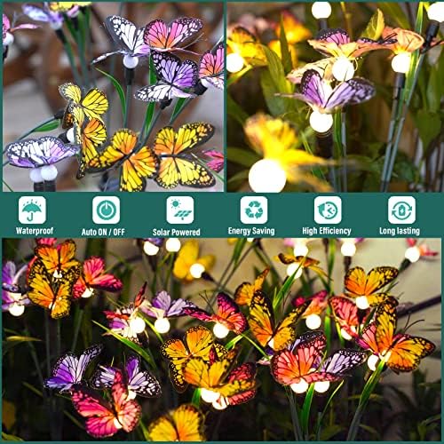 TONULAX Solar Garden Lights - 8 Pack Swaying Butterfly Light, Swaying in The Wind, Solar Outdoor Lights, Yard Patio Pathway Decoration, High Flexibility Iron Wire & Realistic Butterflies - Image 3