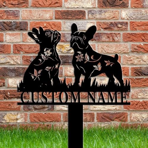 Custom French Bulldog Garden Plaque，Personalized Iron Metal Yard Sign with Name, Insert Stake for Lawn Patio Decor,Gifts for Women/Men/Dog Lovers - Image 3