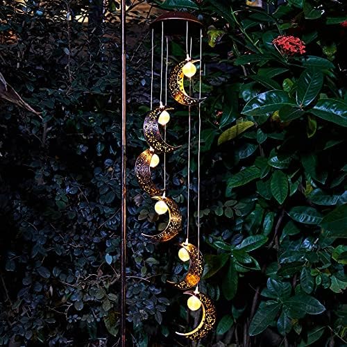 Tryme Solar Moon Wind Chimes Outdoor Solar Lights Windchimes Waterproof Hanging Decorations Gifts for Garden Patio Birthday Thanksgiving Home Party - Image 5