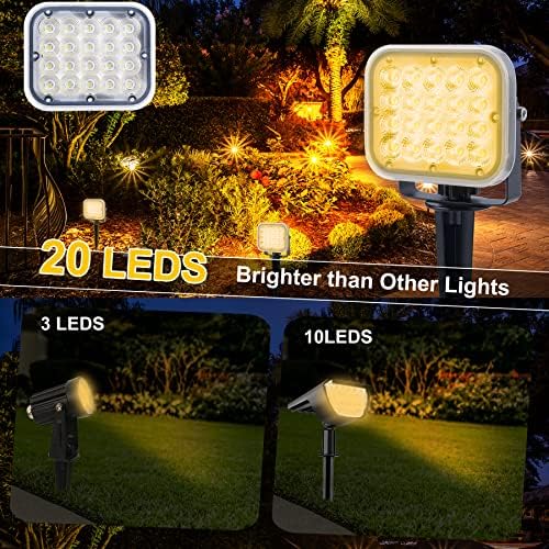 Solar Spot Lights Outdoor, 20 LED IP65 Waterproof Landscape Lighting, Dusk-to-Dawn 3000K Warm White Solar Outdoor Lights for Yard Garden Driveway Porch Walkway, 2-in-1 - Image 3