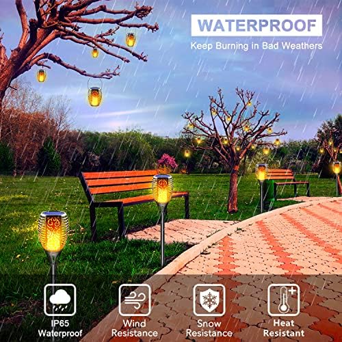 Solar Torch Light with Flickering Flame, Solar Fire Lights Outdoor Waterproof, 3 in 1 Auto On/Off Dusk to Dawn Christmas Landscape Decorations Garden Pathway Hanging Lanterns (12 Pack) - Image 6
