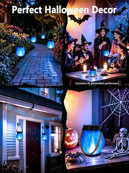 4 Pack Solar Lanterns Outdoor Waterproof Blue Solar Halloween Flame Lights - Image 7