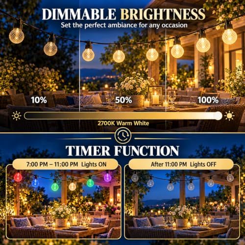 BBG Color Changing Outdoor String Lights, Waterproof LED Patio Lights, 50ft - Image 4