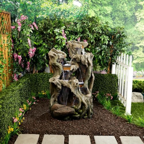 Alpine Corporation WIN1398 Outdoor Cascading Willow Tree Floor Fountain with Cool White LED Lights, 53" Tall - Image 2