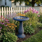 Pedestal Bird Bath Bowl 23 Inch Sea Blue - Stone-Resin Composite Bird Baths for Outdoors - Decorative Standing Outdoor Garden Decor for Front Porch Patio Yard Backyard Lawn Ornament - Image 5