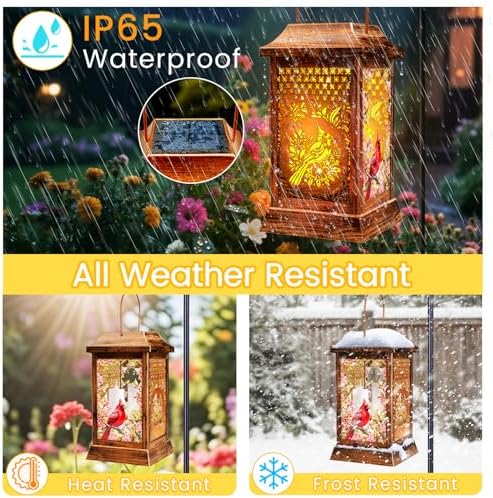 Cardinal Solar Lanterns Outdoor Hanging Lanterns, Metal Glass Garden Decor Solar Lights, Gifts for Women Mom Birthday Grandma Mothers Day, Waterproof Decorative Lantern for Outside Patio Yard - Image 4
