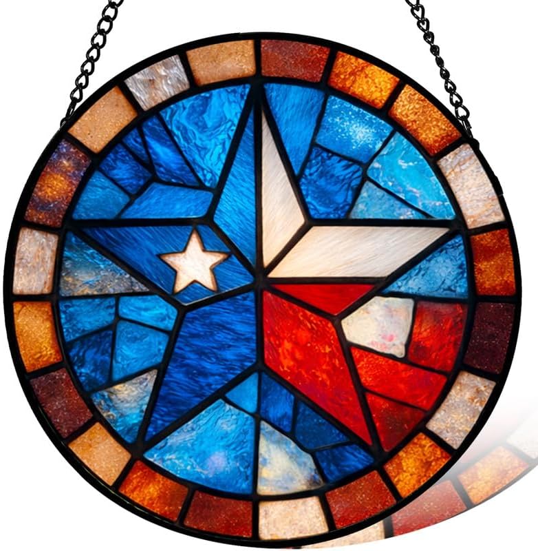 Stained Glass Window Hanging，Lone Star Design 11.8in Sun Catchers Indoor Window, Home Decor Inside and Outside the Cottage, Gifts for Women by Unknown