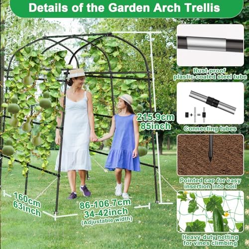 Garden Arch Trellis for Climbing Plants Outdoor, 7ft Extra Tall Metal Walkway Trellis Cucumber Arch Trellis Archway Arbor Tunnel Large Trellis for Climbing Vines Vegetable Grape Garden Raise Bed - Image 2