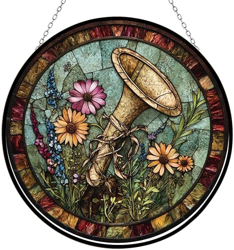 9.84 Inch Boho Memorial Day Wildflower Military Bugle Stained Glass Window Hanging Suncatcher for Women Stained Glass Window Decor Perfect Home Decor by Unknown