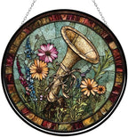 9.84 Inch Boho Memorial Day Wildflower Military Bugle Stained Glass Window Hanging Suncatcher for Women Stained Glass Window Decor Perfect Home Decor by Unknown