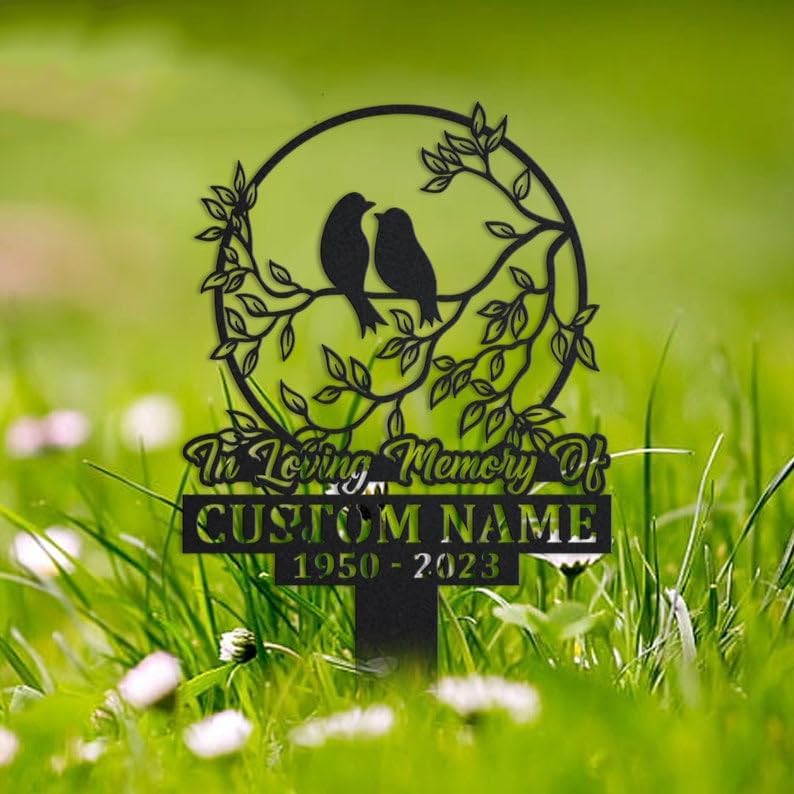 DINOMAN Personalized Memorial Plaques for Outdoors Electric Guitar Grave Marker Metal Garden Stakes Electric Guitar Player Memorial Gifts Sympathy Gifts for Loss of Loved One (Hummingbird Couple) - Image 4