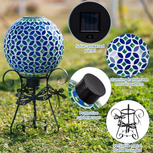Stargarden Solar Gazing Ball, 10”Glass Gazing Globe with Metal Ball Stand - Image 5