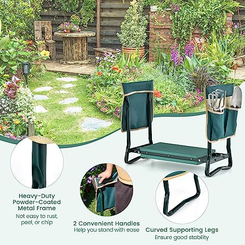 Goplus Garden Kneeler and Seat, Foldable Garden Bench for Kneeling & Sitting, Widened 8" EVA Soft Foam Pad, Heavy-Duty Garden Stool w/ 2 Large Tool Pouches, Gardening Gift for Women Men Seniors - Image 5