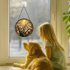 Stained Glass Window Hanging Lily of The Valley with Sunburst 11.8in Floral Sun Catcher, Vintage Rustic Home Decor - Image 3