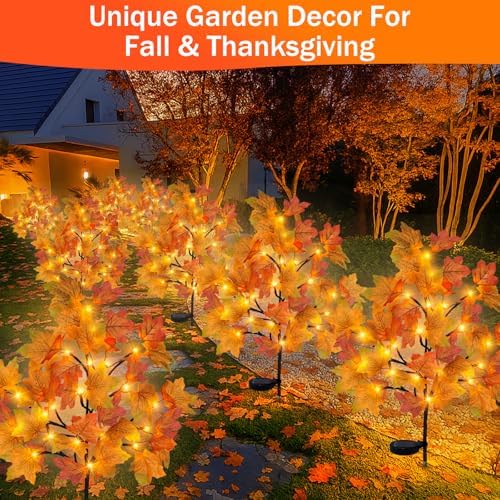 TORONTOKYO 8 Pack Fall Solar Outdoor Lights, Fall Decor 160 LED Maple Leaves Solar Stake Light with 8 Modes, Waterproof Fall Garden Lights Thanksgiving Decorations for Autumn Yard Pathway Outside - Image 5