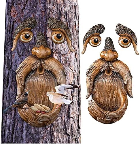 Tree Face Decor Bird Feeder Outdoor, Novelty Wild Resin Bird Feeder, Whimsical Old Man Tree Sculpture, Yard Art Garden Lawn Decoration by Unknown