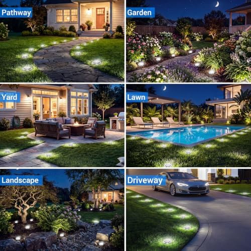 Peasur Solar Ground Lights Outdoor, 24 Pack Flat Solar Powered Disc Lights, IP68 Waterproof, Anti-Rust, Landscape Lighting for Pathway Garden Yard Lawn Walkway Landscape Driveway, Cool White - Image 6