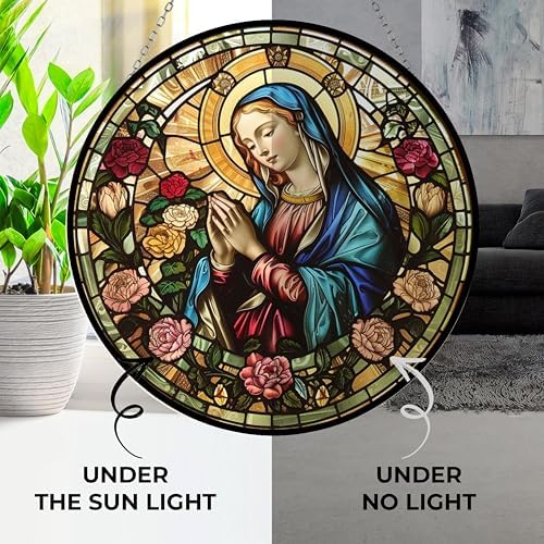 Virgin Mary Stained Glass Window Hanging Stained Glass Suncatcher Birthday Gift for Mom Grandma Teacher Women Friend Memorial Hook - Image 4