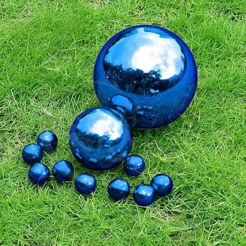 Outdoor Garden Gazing Mirror Ball: Gazing Ball, Stainless Steel Garden Mirror Globe, for Home Outdoor Pond Swimming Pool Decoration Gift, Hollow Floating Reflective Globe (Blue,8in) - Image 4