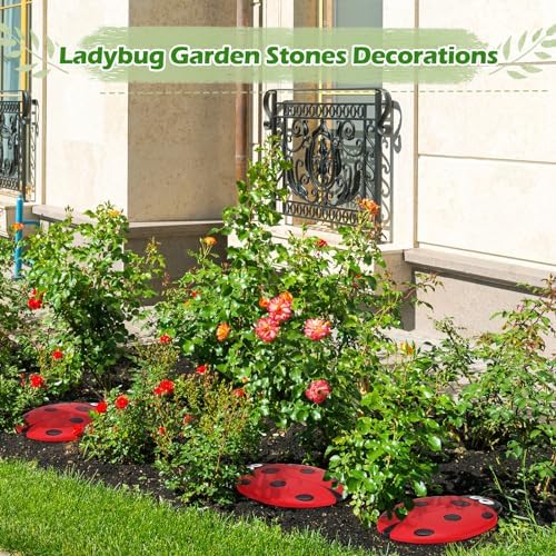 Landical 3 Pcs Stepping Stones, Walkway Decorative Stone, Ladybug - Image 2