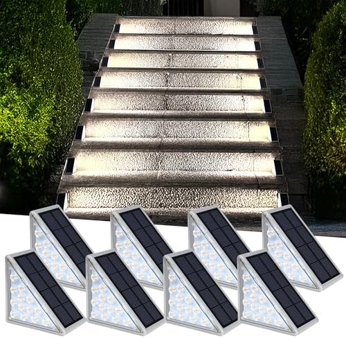 AUDLES LED Solar Step Lights Waterproof Outdoor Stair Lights, Solar Deck Lights Outdoor Decor IP67 Solar Lights for Yard, Patio, Garden, Walkways, Front Door, Pathway, Driveway (8) by AUDLES