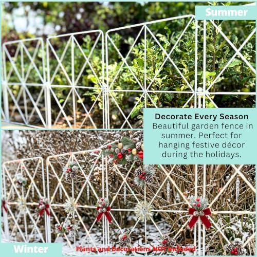 ShopLaLa Garden Fence (10 Panels) 12.5in(L) x 16.5in(H) Decorative White Metal Wire Diamond Fencing, Rustproof Animal Barrier for Dogs, Flower Bed Edging Fences Yard Patio Border Outdoor Decoration - Image 4