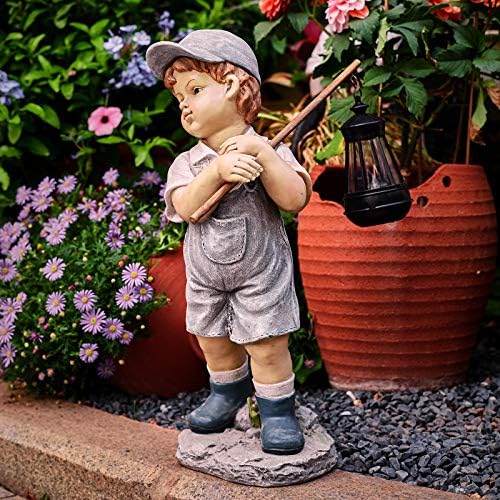 Solar Boy Statue, Boy Garden Statues with Solar Lantern for Garden, Patio, Lawn, Yard, Housewarming, Hand-Painted Sculpted Figure, 17.5”H - Image 2