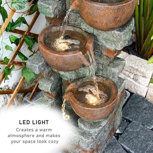 39.37''H Outdoor Water Garden Fountain 5-Tiers Bowl and Stacked Stones - Image 2