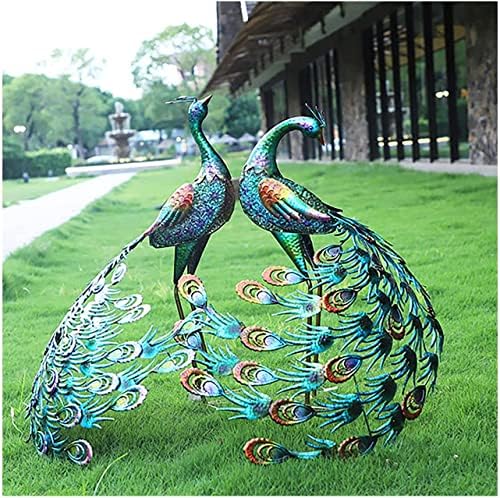 Ujicde 22.8Inch Peacock Statue Garden Ornaments Outdoor, Large Standing Metal Peacock Garden Sculpture, Garden Bird Art Decor for Yard Porch Patio (Color : 2pcs) by Ujicde