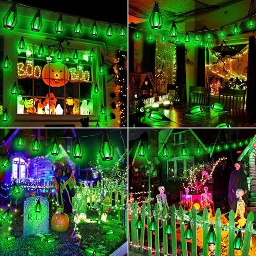 iBaycon 42FT 15 LED Solar Flame Halloween String Lights Outdoor, Green - Image 2