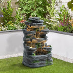 Rock Outdoor Water Fountain, 7 Tiered Waterfall Fountains with LED Lights, Floor Waterfalls Outside, Modern Cascading Flow Rock Fountain for Garden, Yard, Patio, Home Decor - Image 7