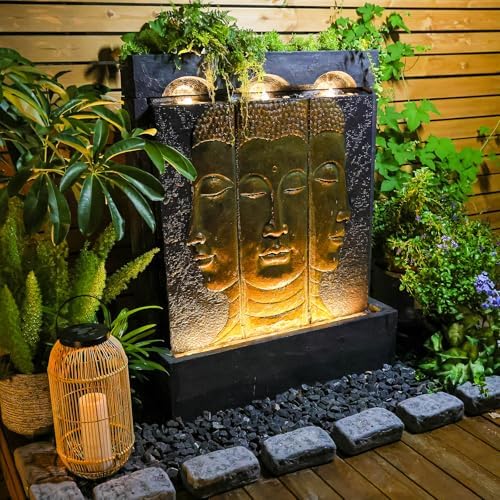 Tankana Zen Buddha Outdoor Fountain - Large Indoor Water Fountains Waterfall with Planting Groove Wall Water Feature for Garden Patio Backyard Deck Lawn Home Decor, 45 inchesTall, Gold - Image 2